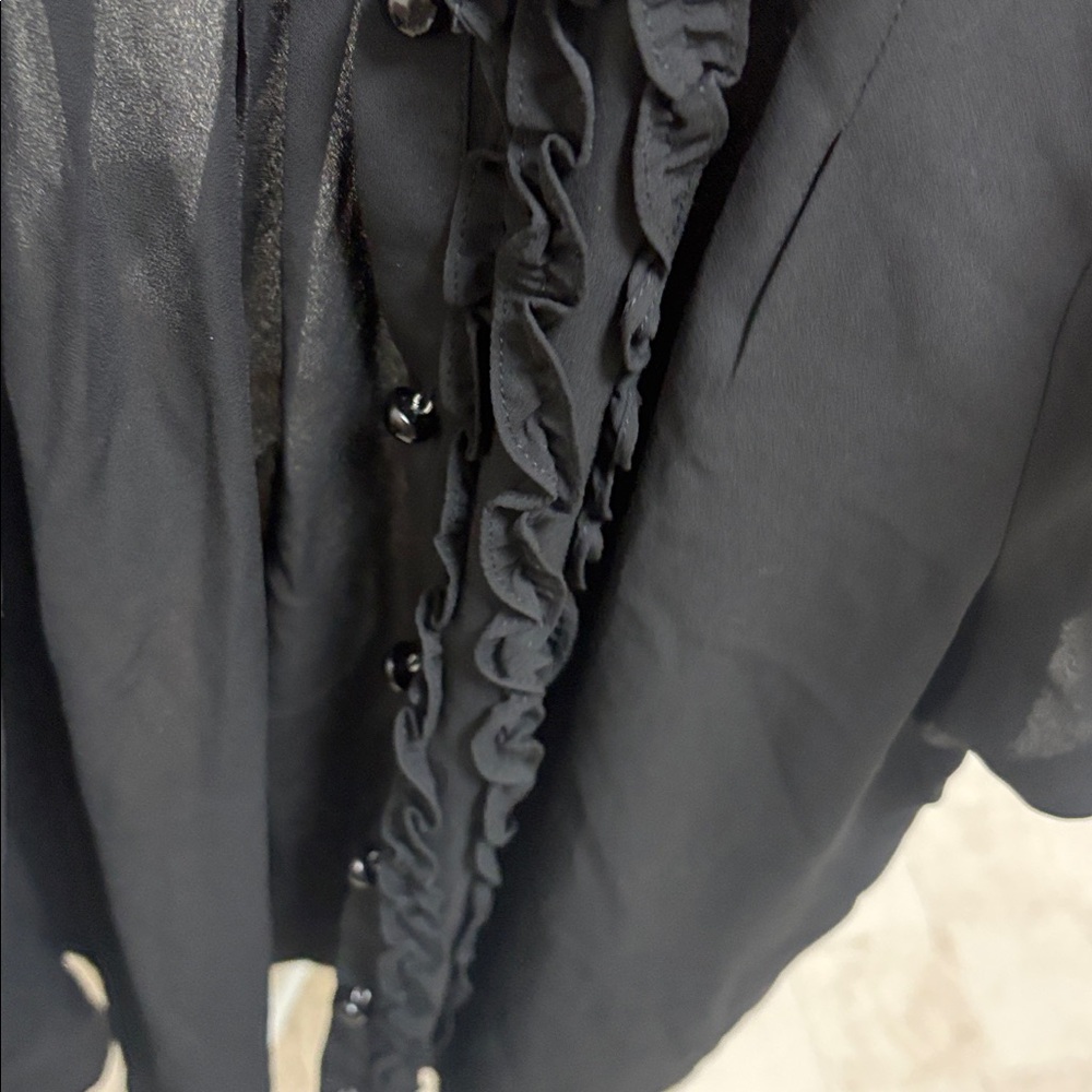 Black Ruffled Sheer Blouse - Picture 3 of 4